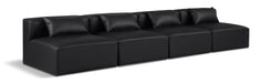 Meridian Furniture - Cube 144" Vegan Leather Upholstered 4 Piece Armless Modular Sofa - 668Black-S144A - GreatFurnitureDeal