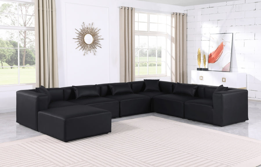 Meridian Furniture - Cube 144" Vegan Leather Upholstered 6 Piece Modular Sectional - 668Black-Sec7A - GreatFurnitureDeal