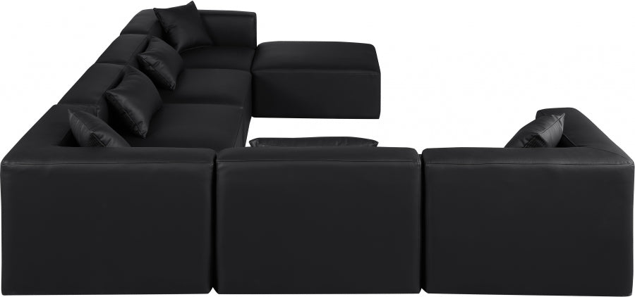 Meridian Furniture - Cube 144" Vegan Leather Upholstered 6 Piece Modular Sectional - 668Black-Sec7A - GreatFurnitureDeal