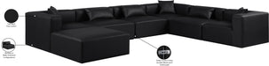 Meridian Furniture - Cube 144" Vegan Leather Upholstered 6 Piece Modular Sectional - 668Black-Sec7A - GreatFurnitureDeal