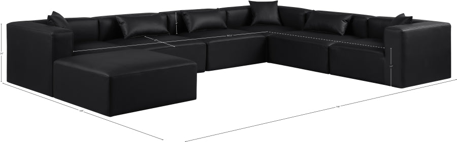 Meridian Furniture - Cube 144" Vegan Leather Upholstered 6 Piece Modular Sectional - 668Black-Sec7A - GreatFurnitureDeal