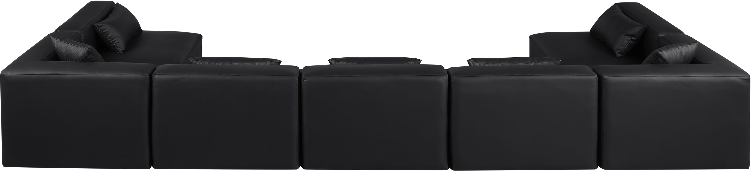 Meridian Furniture - Cube 180" Vegan Leather Upholstered 7 Piece Modular Sectional - 668Black-Sec7B - GreatFurnitureDeal