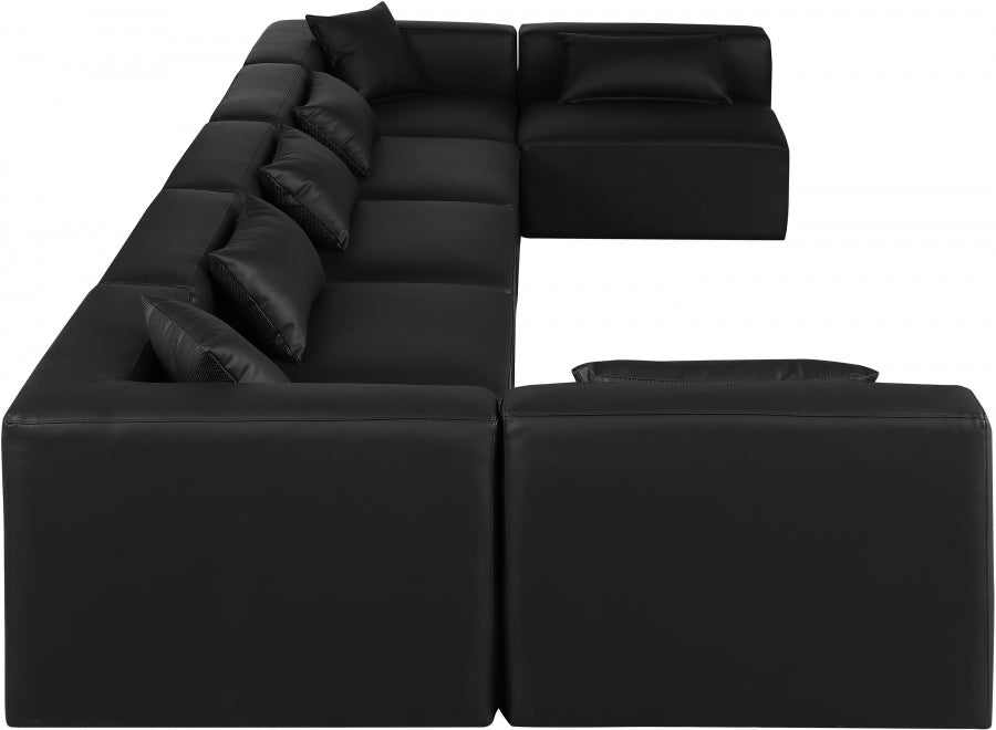 Meridian Furniture - Cube 180" Vegan Leather Upholstered 7 Piece Modular Sectional - 668Black-Sec7B - GreatFurnitureDeal