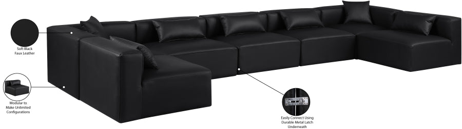 Meridian Furniture - Cube 180" Vegan Leather Upholstered 7 Piece Modular Sectional - 668Black-Sec7B - GreatFurnitureDeal