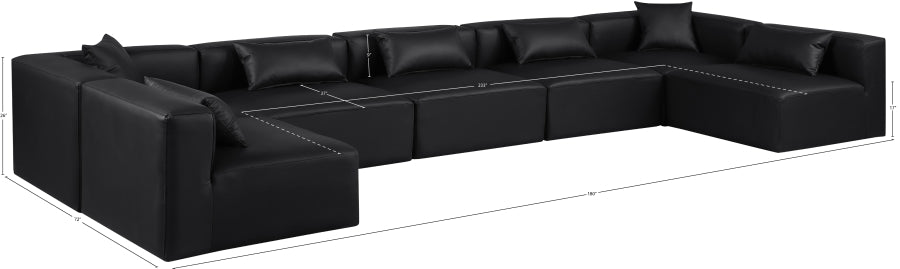 Meridian Furniture - Cube 180" Vegan Leather Upholstered 7 Piece Modular Sectional - 668Black-Sec7B - GreatFurnitureDeal