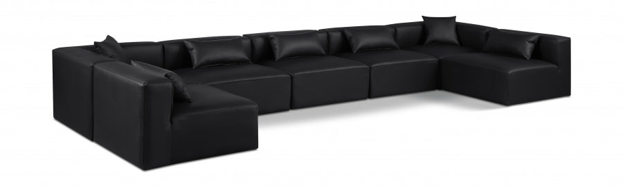 Meridian Furniture - Cube 180" Vegan Leather Upholstered 7 Piece Modular Sectional - 668Black-Sec7B - GreatFurnitureDeal