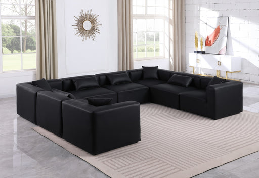 Meridian Furniture - Cube 144" Vegan Leather Upholstered 8 Piece Modular Sectional - 668Black-Sec8A - GreatFurnitureDeal