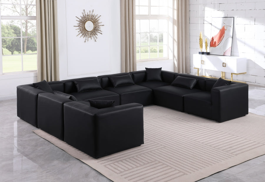 Meridian Furniture - Cube 144" Vegan Leather Upholstered 8 Piece Modular Sectional - 668Black-Sec8A - GreatFurnitureDeal
