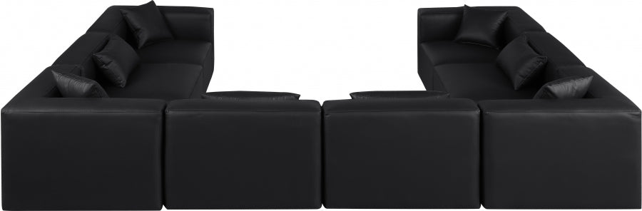 Meridian Furniture - Cube 144" Vegan Leather Upholstered 8 Piece Modular Sectional - 668Black-Sec8A - GreatFurnitureDeal