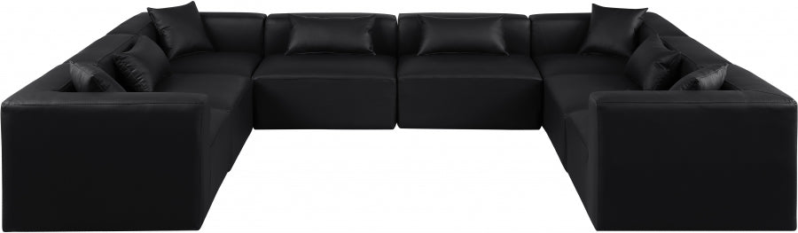 Meridian Furniture - Cube 144" Vegan Leather Upholstered 8 Piece Modular Sectional - 668Black-Sec8A - GreatFurnitureDeal