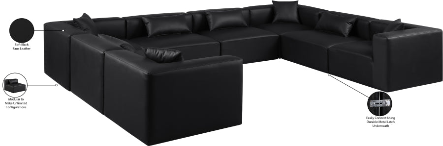 Meridian Furniture - Cube 144" Vegan Leather Upholstered 8 Piece Modular Sectional - 668Black-Sec8A - GreatFurnitureDeal