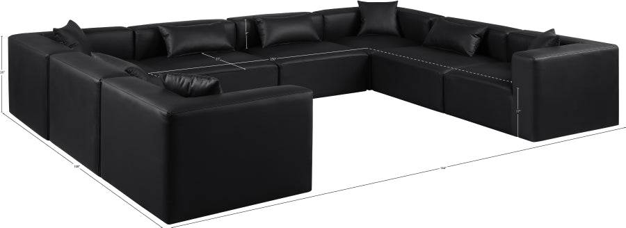 Meridian Furniture - Cube 144" Vegan Leather Upholstered 8 Piece Modular Sectional - 668Black-Sec8A - GreatFurnitureDeal