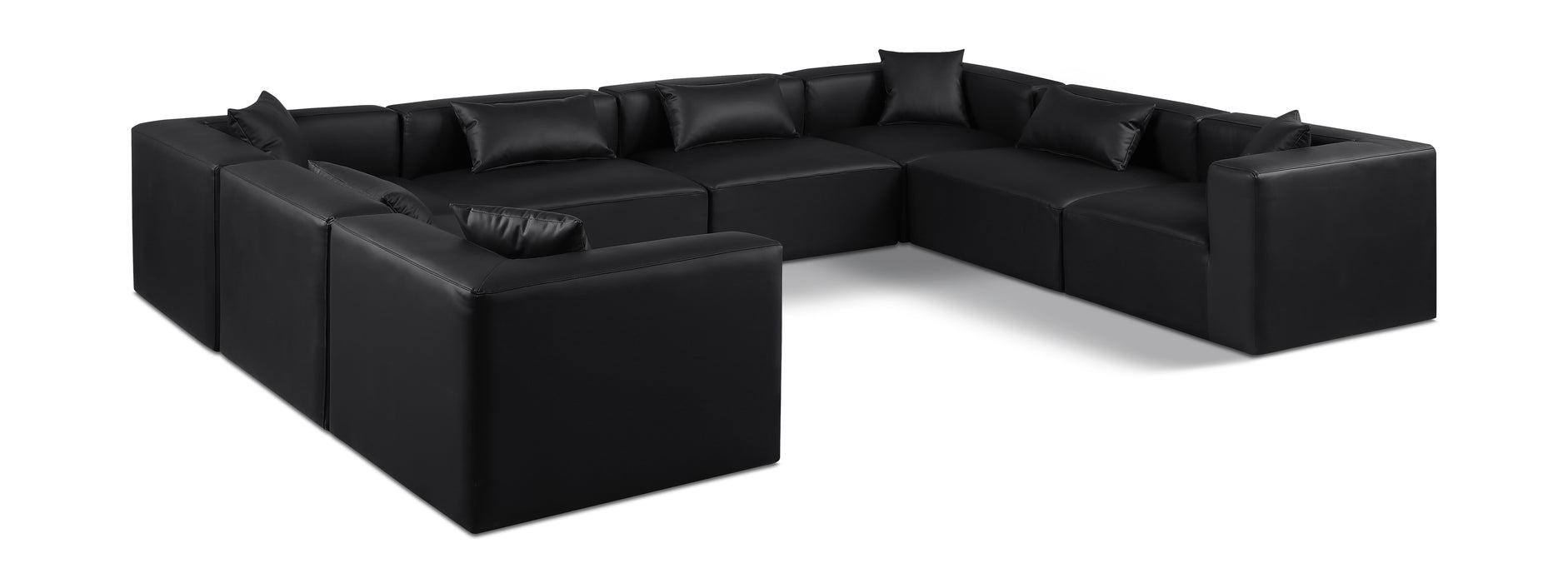 Meridian Furniture - Cube 144" Vegan Leather Upholstered 8 Piece Modular Sectional - 668Black-Sec8A - GreatFurnitureDeal