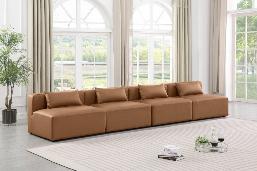 Meridian Furniture - Cube 144" Vegan Leather Upholstered 4 Piece Armless Modular Sofa - 668Brown-S144A - GreatFurnitureDeal