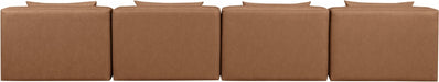 Meridian Furniture - Cube 144" Vegan Leather Upholstered 4 Piece Armless Modular Sofa - 668Brown-S144A - GreatFurnitureDeal
