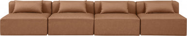 Meridian Furniture - Cube 144" Vegan Leather Upholstered 4 Piece Armless Modular Sofa - 668Brown-S144A - GreatFurnitureDeal
