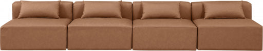 Meridian Furniture - Cube 144" Vegan Leather Upholstered 4 Piece Armless Modular Sofa - 668Brown-S144A - GreatFurnitureDeal