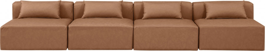 Meridian Furniture - Cube 144" Vegan Leather Upholstered 4 Piece Armless Modular Sofa - 668Brown-S144A - GreatFurnitureDeal