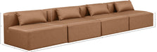 Meridian Furniture - Cube 144" Vegan Leather Upholstered 4 Piece Armless Modular Sofa - 668Brown-S144A - GreatFurnitureDeal