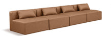 Meridian Furniture - Cube 144" Vegan Leather Upholstered 4 Piece Armless Modular Sofa - 668Brown-S144A - GreatFurnitureDeal