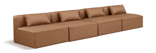 Meridian Furniture - Cube 144" Vegan Leather Upholstered 4 Piece Armless Modular Sofa - 668Brown-S144A - GreatFurnitureDeal