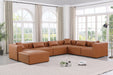 Meridian Furniture - Cube 144" Vegan Leather Upholstered 7 Piece Modular Sectional - 668Cognac-Sec7A - GreatFurnitureDeal