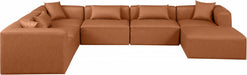 Meridian Furniture - Cube 144" Vegan Leather Upholstered 7 Piece Modular Sectional - 668Cognac-Sec7A - GreatFurnitureDeal
