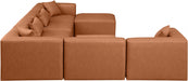 Meridian Furniture - Cube 144" Vegan Leather Upholstered 7 Piece Modular Sectional - 668Cognac-Sec7A - GreatFurnitureDeal