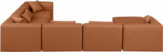 Meridian Furniture - Cube 144" Vegan Leather Upholstered 7 Piece Modular Sectional - 668Cognac-Sec7A - GreatFurnitureDeal