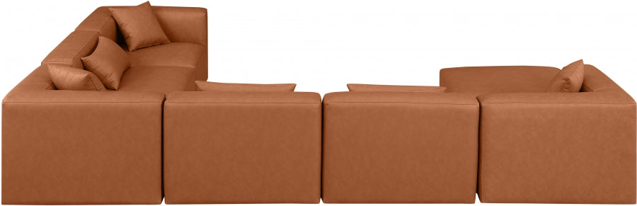 Meridian Furniture - Cube 144" Vegan Leather Upholstered 7 Piece Modular Sectional - 668Cognac-Sec7A - GreatFurnitureDeal