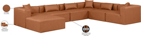 Meridian Furniture - Cube 144" Vegan Leather Upholstered 7 Piece Modular Sectional - 668Cognac-Sec7A - GreatFurnitureDeal