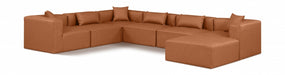 Meridian Furniture - Cube 144" Vegan Leather Upholstered 7 Piece Modular Sectional - 668Cognac-Sec7A - GreatFurnitureDeal