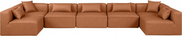 Meridian Furniture - Cube 180" Vegan Leather Upholstered 7 Piece Modular Sectional - 668Cognac-Sec7B - GreatFurnitureDeal