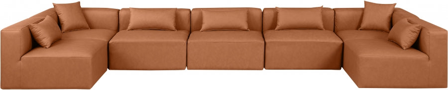 Meridian Furniture - Cube 180" Vegan Leather Upholstered 7 Piece Modular Sectional - 668Cognac-Sec7B - GreatFurnitureDeal