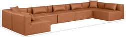 Meridian Furniture - Cube 180" Vegan Leather Upholstered 7 Piece Modular Sectional - 668Cognac-Sec7B - GreatFurnitureDeal