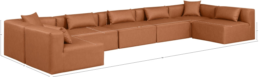 Meridian Furniture - Cube 180" Vegan Leather Upholstered 7 Piece Modular Sectional - 668Cognac-Sec7B - GreatFurnitureDeal