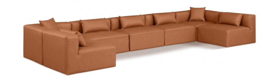 Meridian Furniture - Cube 180" Vegan Leather Upholstered 7 Piece Modular Sectional - 668Cognac-Sec7B - GreatFurnitureDeal