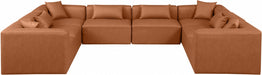 Meridian Furniture - Cube 144" Vegan Leather Upholstered 8 Piece Modular Sectional - 668Cognac-Sec8A - GreatFurnitureDeal