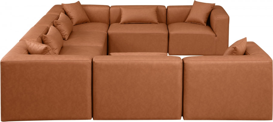 Meridian Furniture - Cube 144" Vegan Leather Upholstered 8 Piece Modular Sectional - 668Cognac-Sec8A - GreatFurnitureDeal