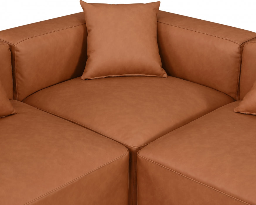 Meridian Furniture - Cube 144" Vegan Leather Upholstered 8 Piece Modular Sectional - 668Cognac-Sec8A - GreatFurnitureDeal