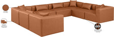 Meridian Furniture - Cube 144" Vegan Leather Upholstered 8 Piece Modular Sectional - 668Cognac-Sec8A - GreatFurnitureDeal
