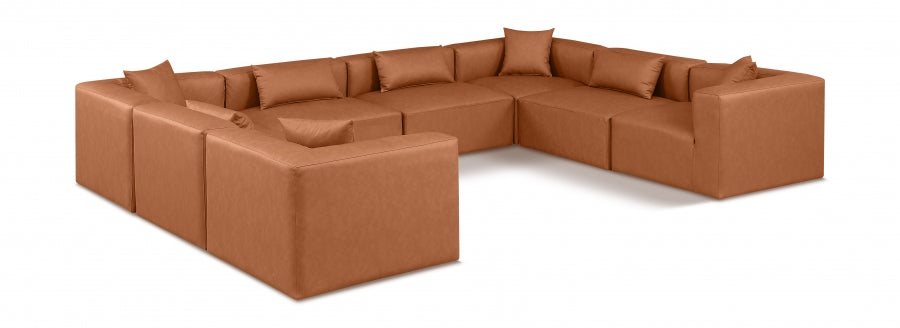 Meridian Furniture - Cube 144" Vegan Leather Upholstered 8 Piece Modular Sectional - 668Cognac-Sec8A - GreatFurnitureDeal