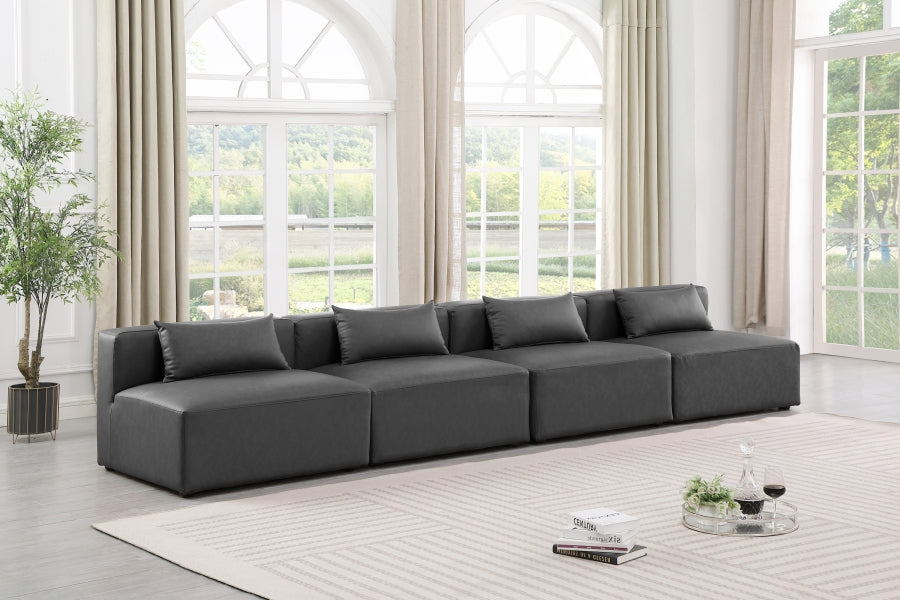 Meridian Furniture - Cube 144" Vegan Leather Upholstered 4 Piece Armless Modular Sofa - 668Grey-S144A - GreatFurnitureDeal