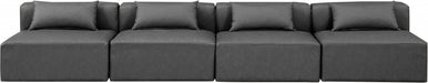 Meridian Furniture - Cube 144" Vegan Leather Upholstered 4 Piece Armless Modular Sofa - 668Grey-S144A - GreatFurnitureDeal