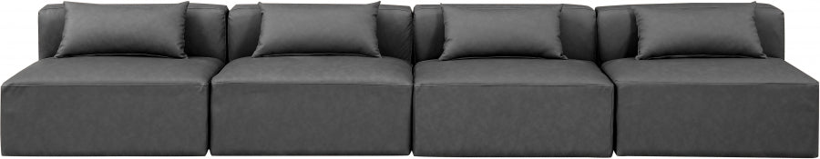 Meridian Furniture - Cube 144" Vegan Leather Upholstered 4 Piece Armless Modular Sofa - 668Grey-S144A - GreatFurnitureDeal
