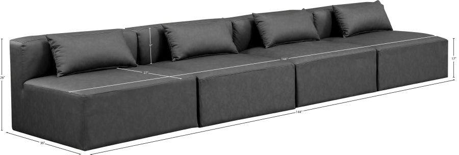 Meridian Furniture - Cube 144" Vegan Leather Upholstered 4 Piece Armless Modular Sofa - 668Grey-S144A - GreatFurnitureDeal