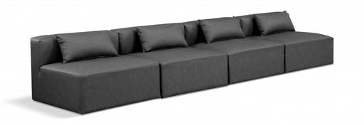 Meridian Furniture - Cube 144" Vegan Leather Upholstered 4 Piece Armless Modular Sofa - 668Grey-S144A - GreatFurnitureDeal