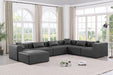 Meridian Furniture - Cube 144" Vegan Leather Upholstered 6 Piece Modular Sectional - 668Grey-Sec7A - GreatFurnitureDeal