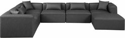 Meridian Furniture - Cube 144" Vegan Leather Upholstered 6 Piece Modular Sectional - 668Grey-Sec7A - GreatFurnitureDeal