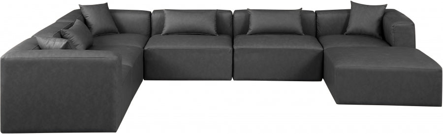 Meridian Furniture - Cube 144" Vegan Leather Upholstered 6 Piece Modular Sectional - 668Grey-Sec7A - GreatFurnitureDeal